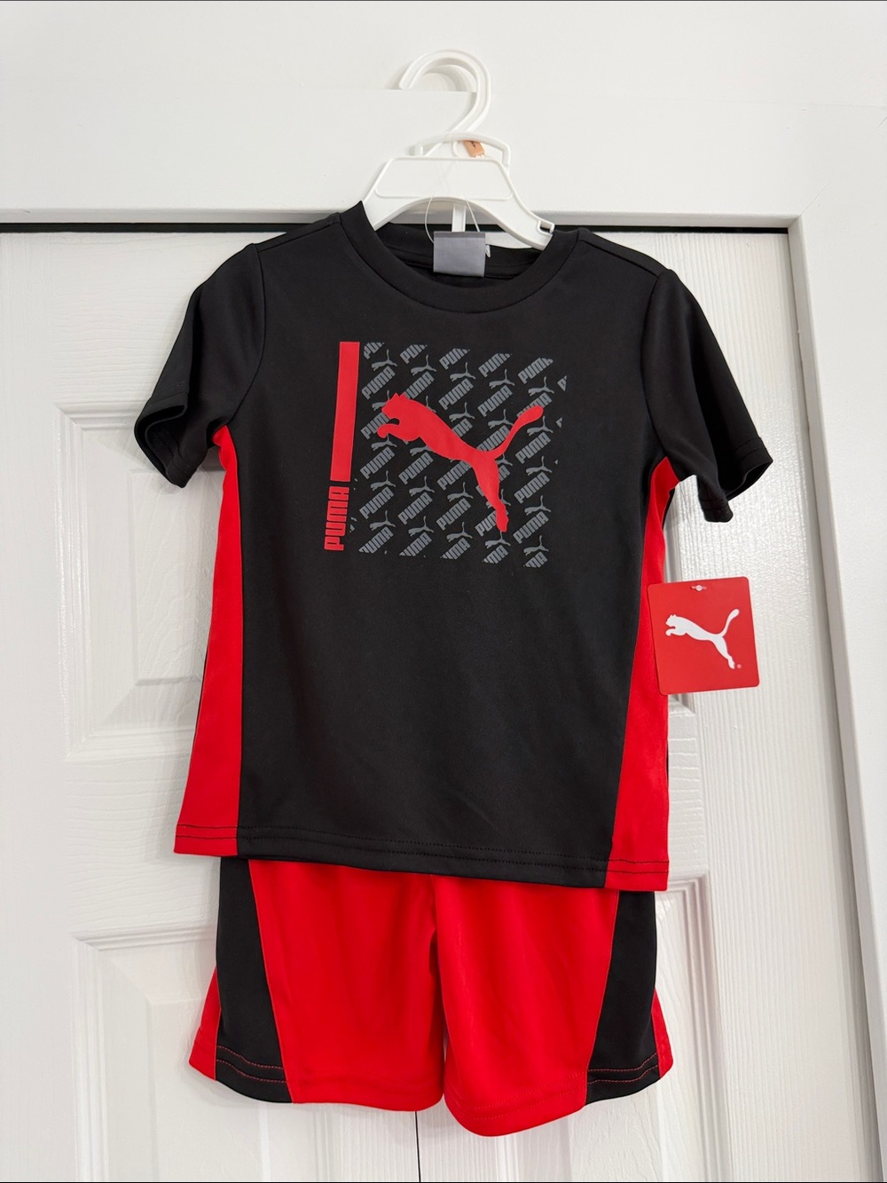 Puma Black & Red Short Sleeve Kids set